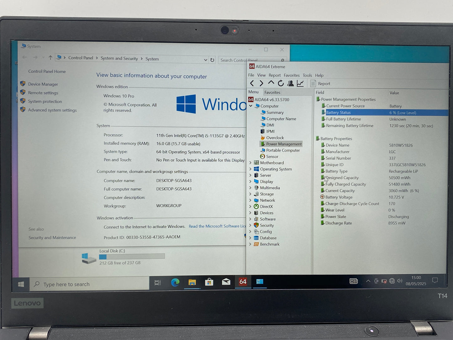 Lenovo ThinkPad T14 Gen 2 | i5-1135G7 | 16GB RAM | 256GB SSD | FHD Touch| 4G